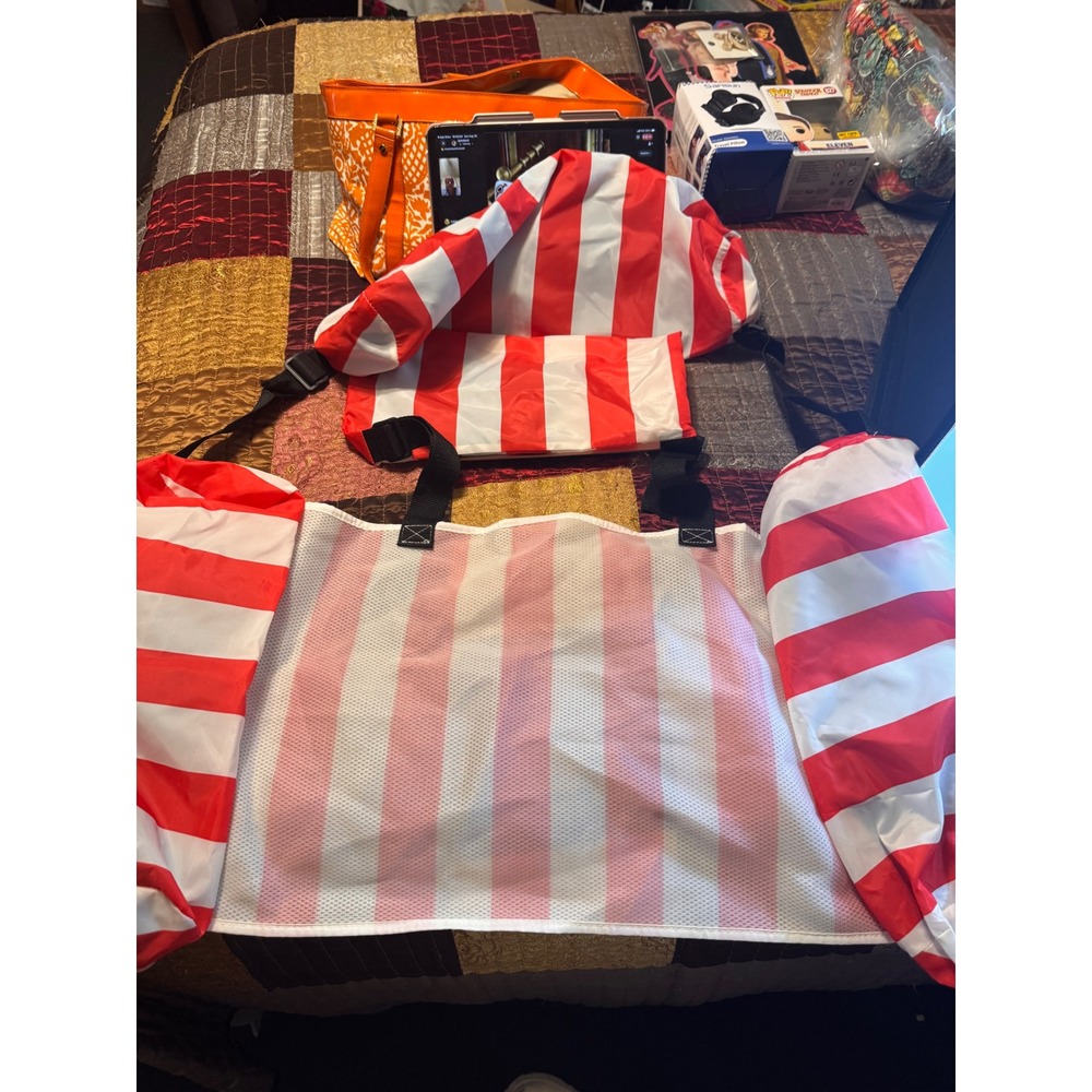 Inflatable Pool Hammock Lounger Red White Striped Mesh Water Float 4-in-1 NWOT
